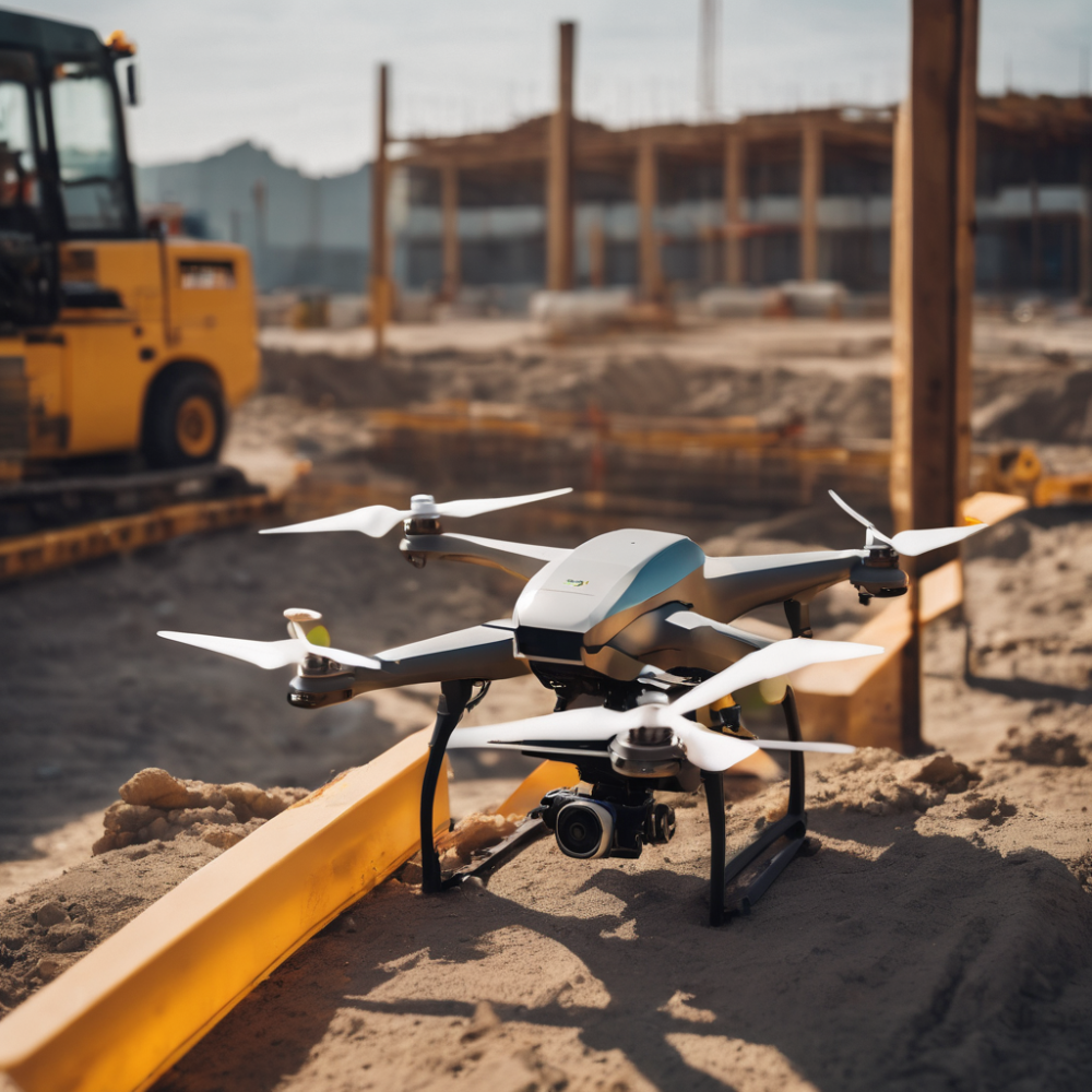 Drone flying in construction site