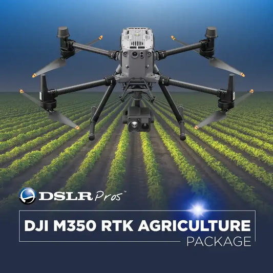 DJI M350 RTK Agriculture Package drone flying over a green crop field.