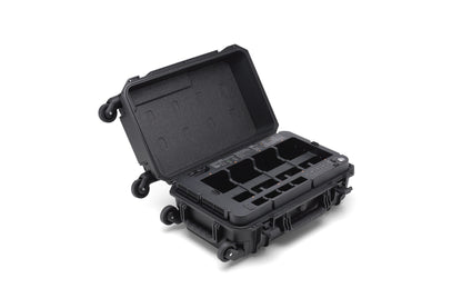 Open DJI BS65 intelligent battery station with multiple charging slots for Matrice 350 batteries