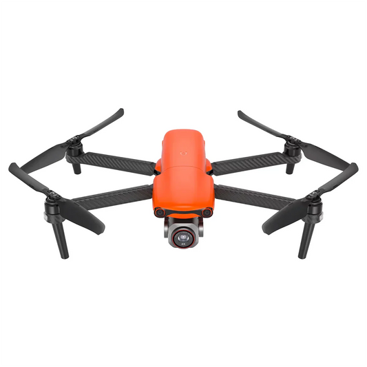 Orange drone with extended propellers, featuring a 4K camera on the front.