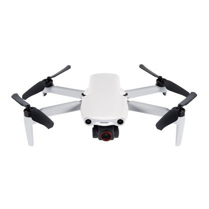 Front view of white Autel EVO Nano drone with extended propellers and camera