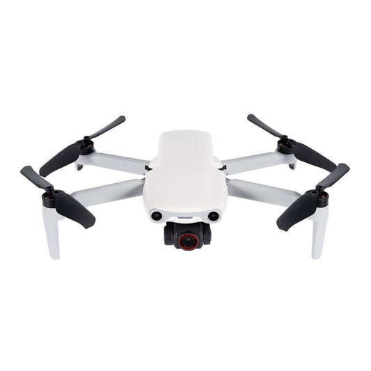 Front view of white Autel EVO Nano drone with extended propellers and camera