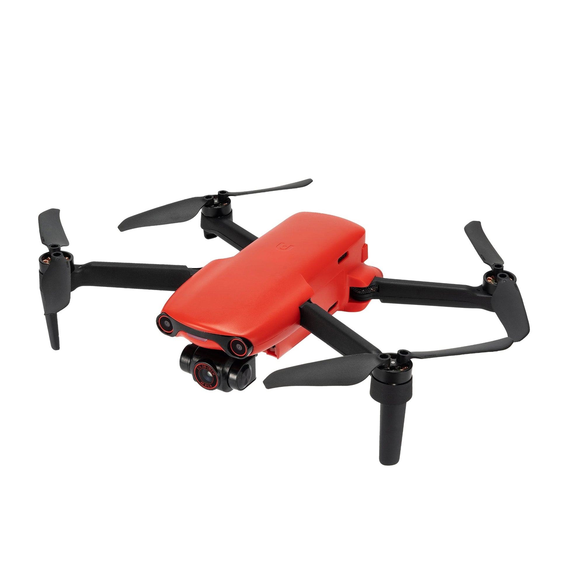 Side view of red Autel EVO Nano drone with extended propellers