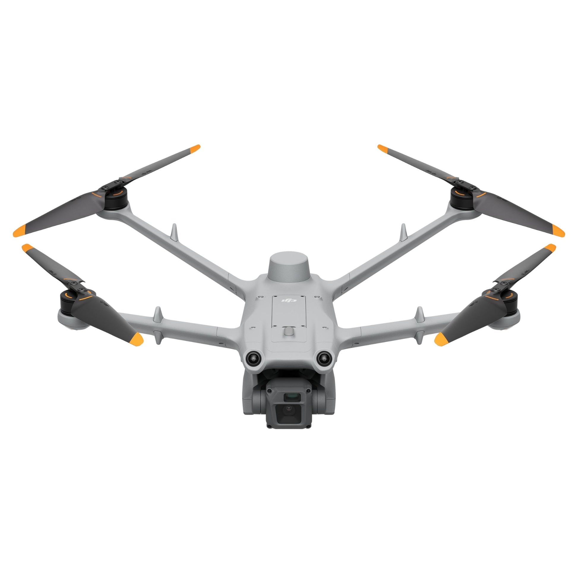 Front view of the DJI Matrice 3D drone in flight with visible sensors and propellers