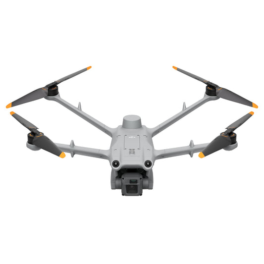 Front view of the DJI Matrice 3D drone in flight with visible sensors and propellers