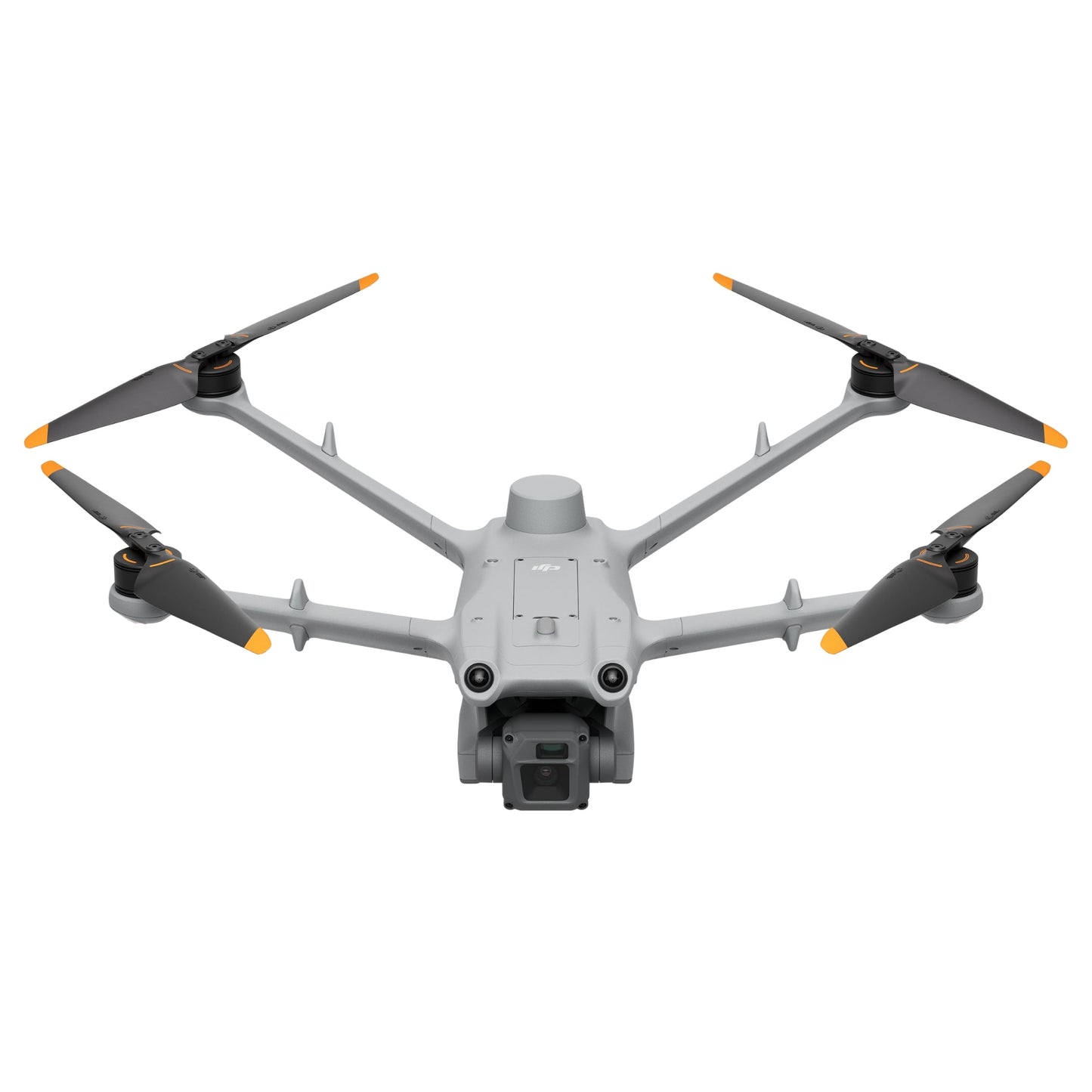 Front view of the DJI Matrice 3D drone in flight with visible sensors and propellers
