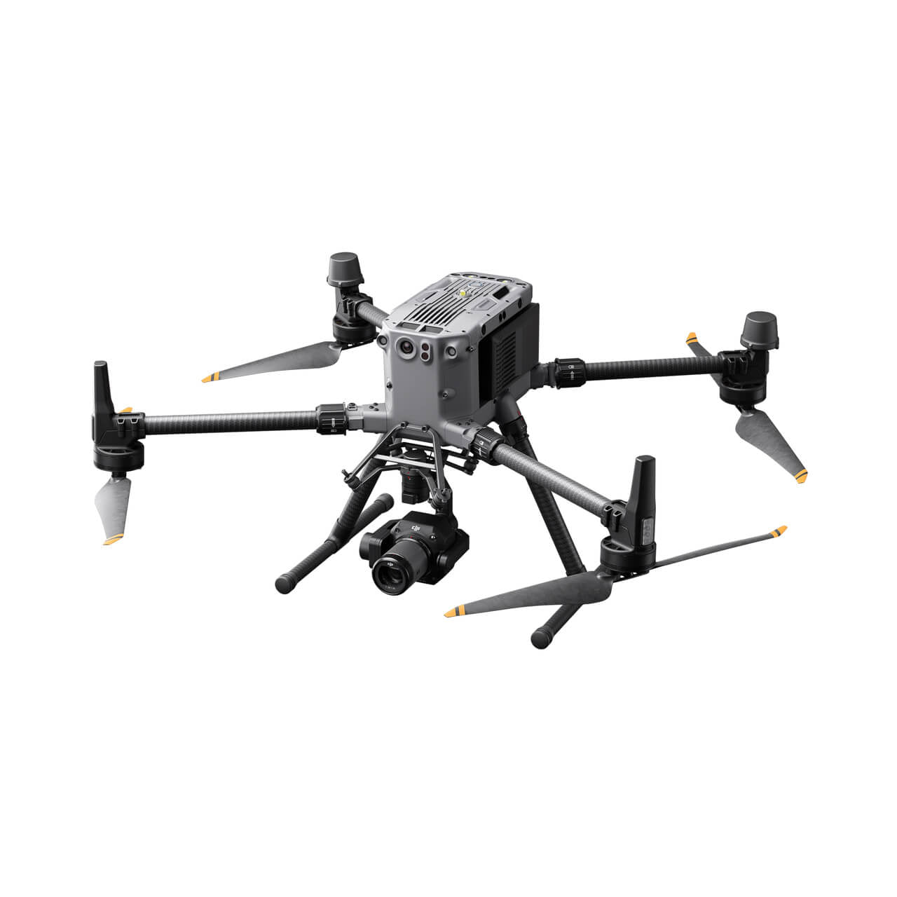 Side view of DJI Matrice 350 RTK drone in mid-flight for industrial applications