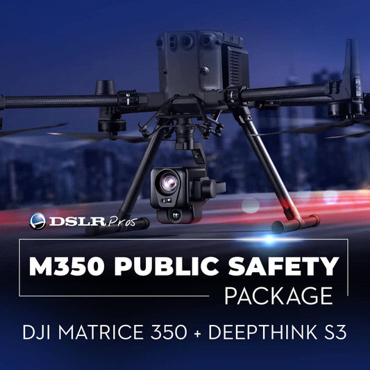 DJI Matrice 350 Public Safety Package with DeepThink S3 camera and police lights background.