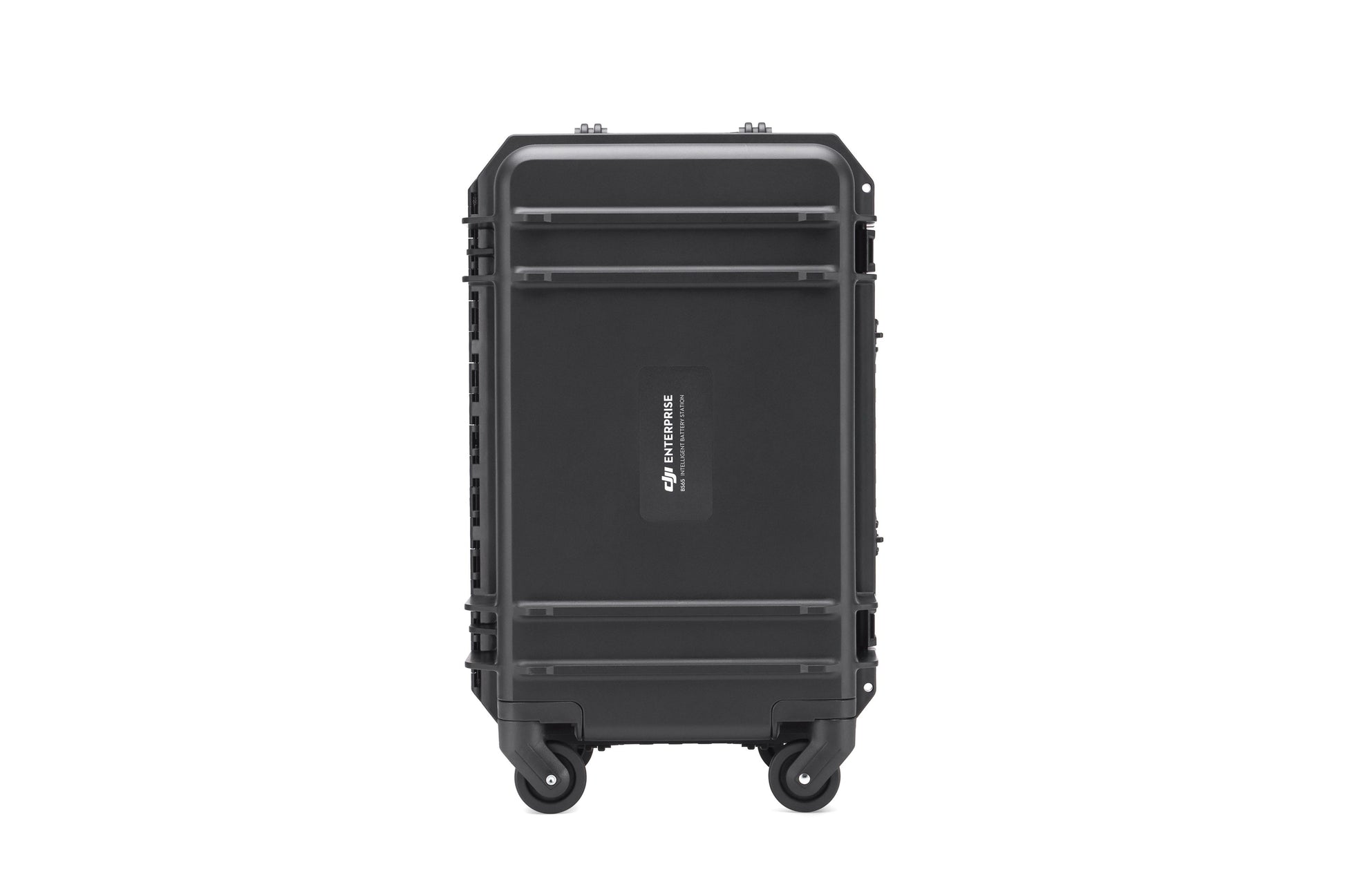 Front view of DJI BS65 intelligent battery station in protective rolling case