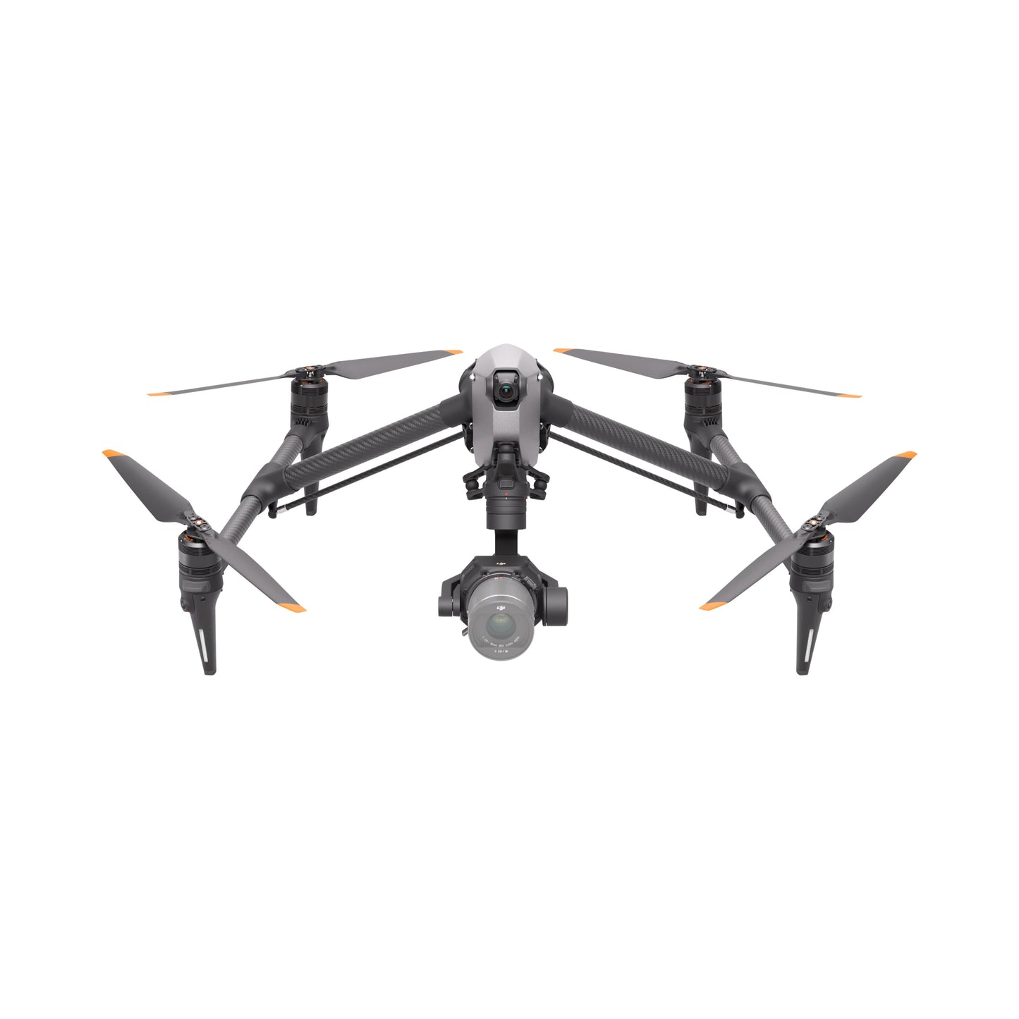 Front view of DJI Inspire 3 drone highlighting its dual-camera setup and sleek design for professional use.
